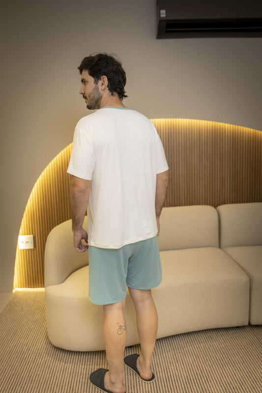 Pijama Masculino Manga Com Short - Malha suede
