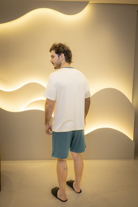 Pijama Masculino Manga Com Short - Malha Suede
