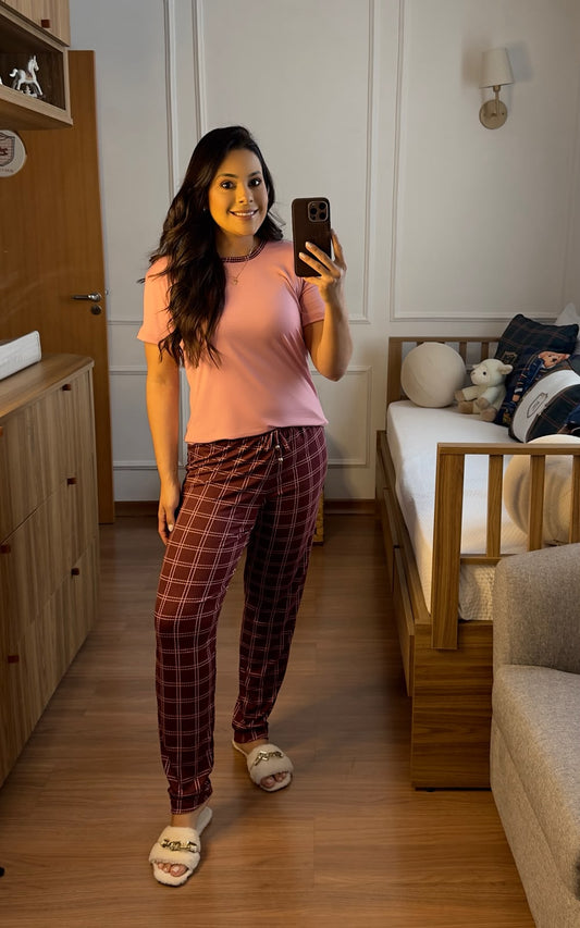 Pijama Manga Com Calça - Malha Suede