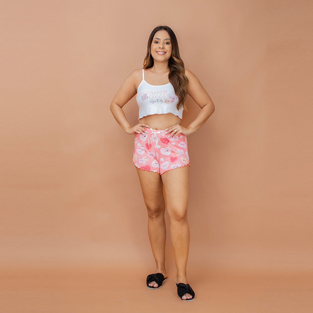 Pijama Feminino Cropped - Malha suede