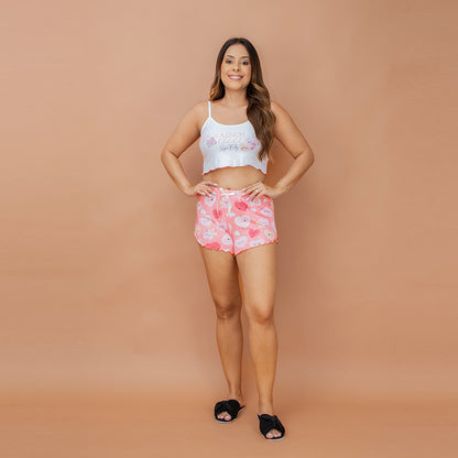 Pijama Feminino Cropped - Malha suede