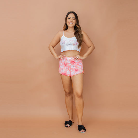 Pijama Feminino Cropped - Malha suede