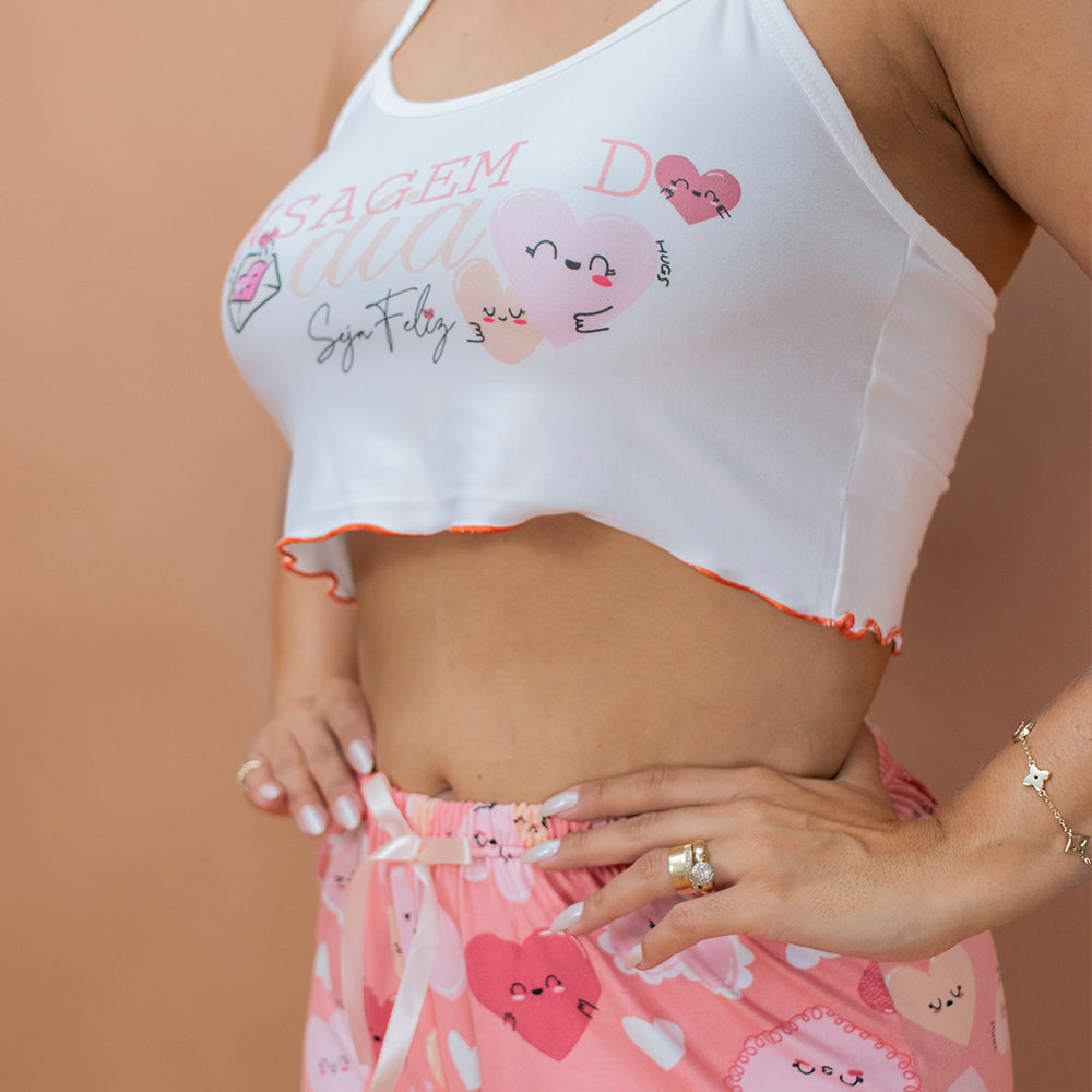 Pijama Feminino Cropped - Malha suede