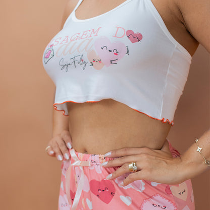 Pijama Feminino Cropped - Malha suede