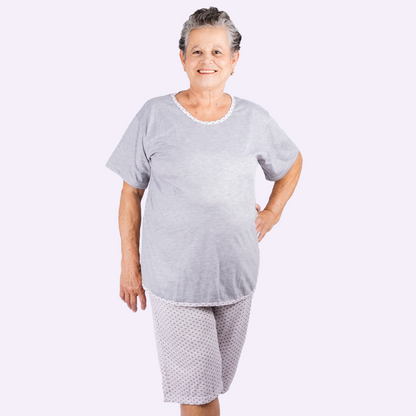 Pijama Senhoril - Manga com Bermuda - Malha Poliester com Viscose