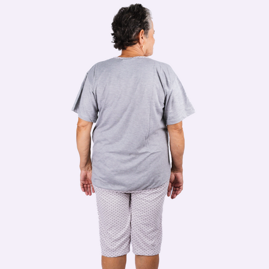 Pijama Senhoril - Manga com Bermuda - Malha Poliester com Viscose