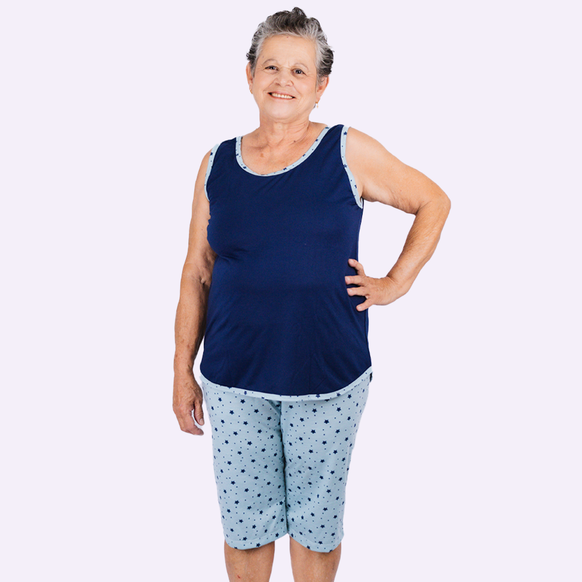 Pijama Senhoril - Regata Bermuda - Malha Poliester com Viscose
