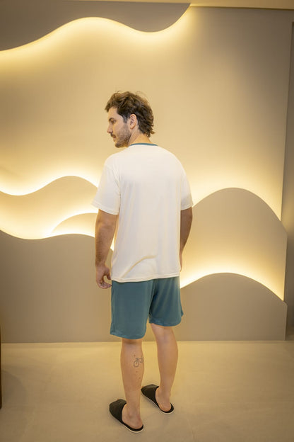 Pijama Masculino Manga Com Short - Malha Suede