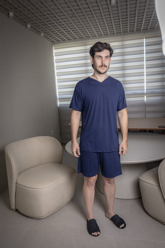 Pijama Masculino Manga Com Short - Malha Suede