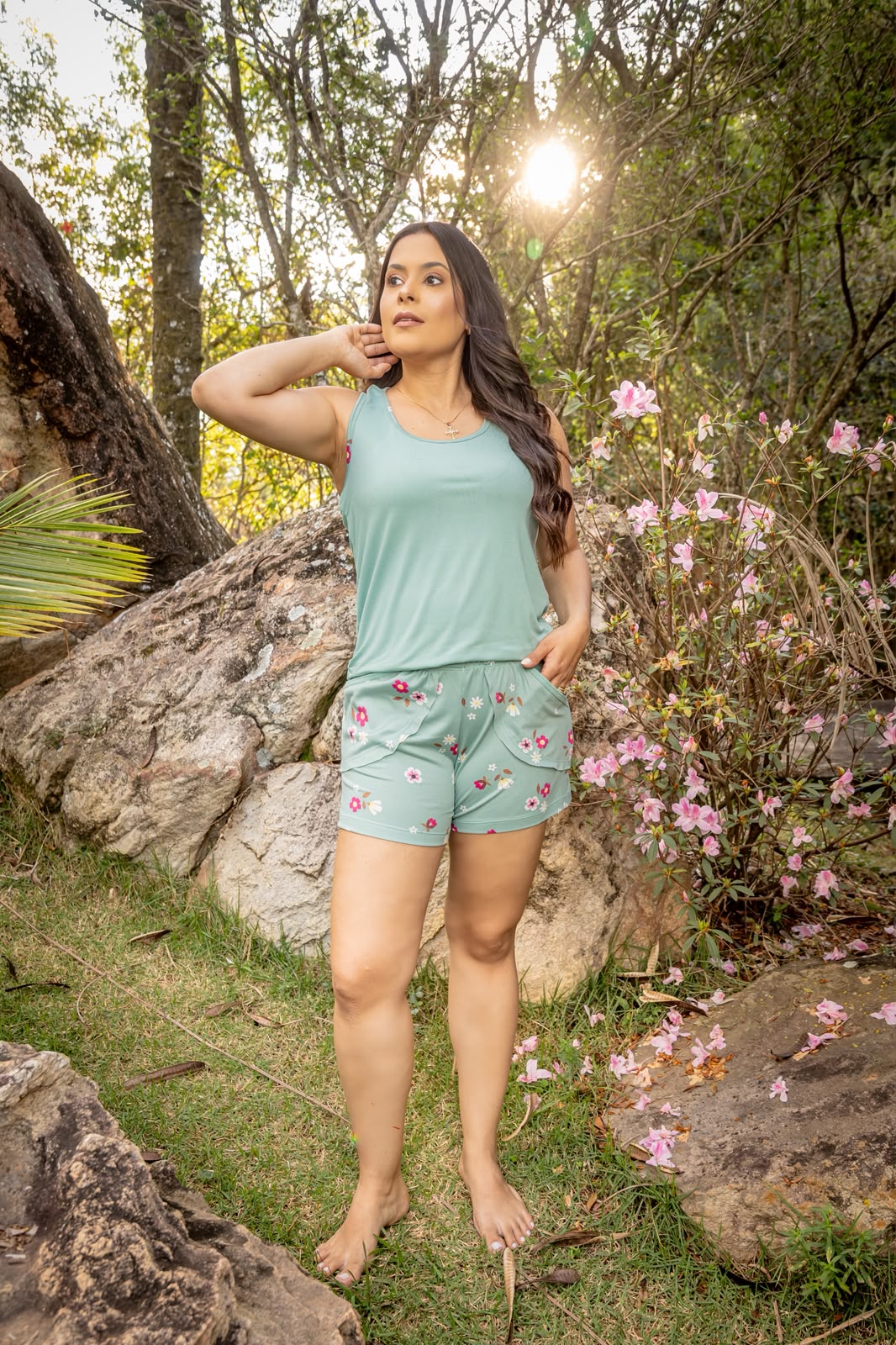 Pijama nadador com bolso- malha suede