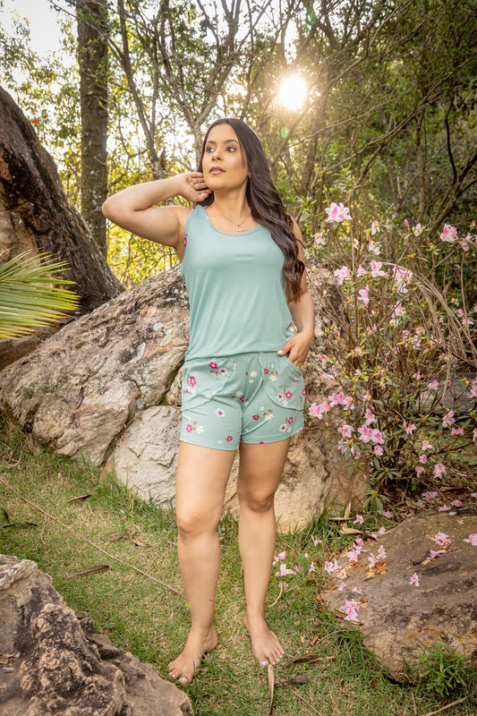 Pijama nadador com bolso- malha suede