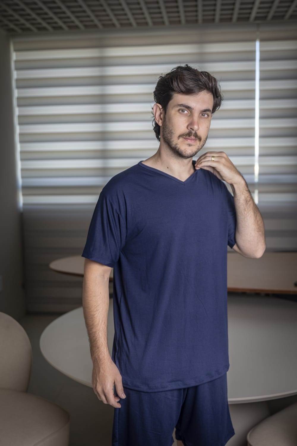 Pijama Masculino Manga Com Short - Malha Suede