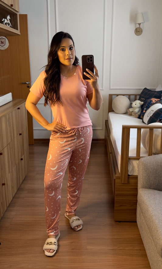 Pijama Manga Com Calça- Malha Suede