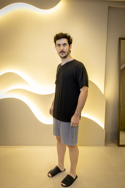 Pijama Manga com short - Malha Suede