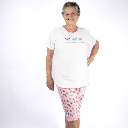 Pijama Senhoril - Manga com Bermuda- Malha Suede