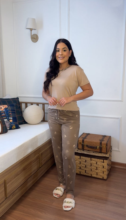 Pijama Manga Com Calça- malha suede