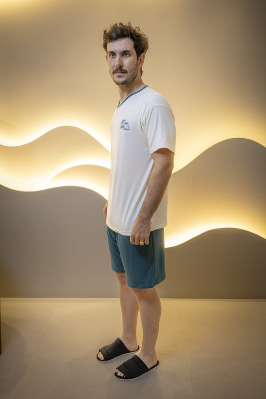 Pijama Masculino Manga Com Short - Malha Suede