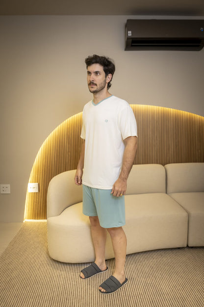 Pijama Masculino Manga Com Short - Malha suede