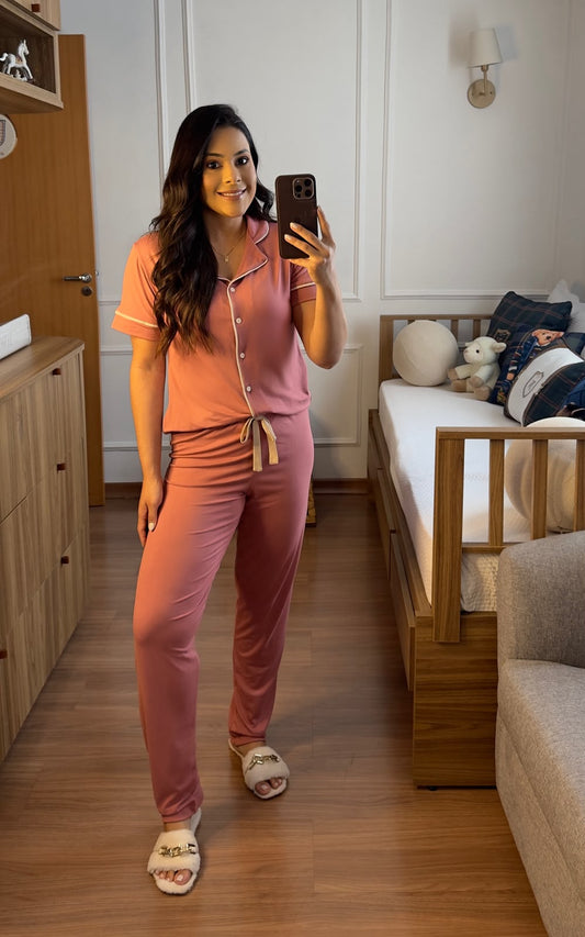 Pijama Americano Meia Estação - Malha Suede