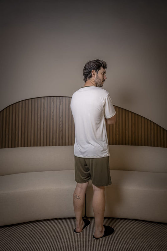 Pijama Manga Com Short- Malha Suede