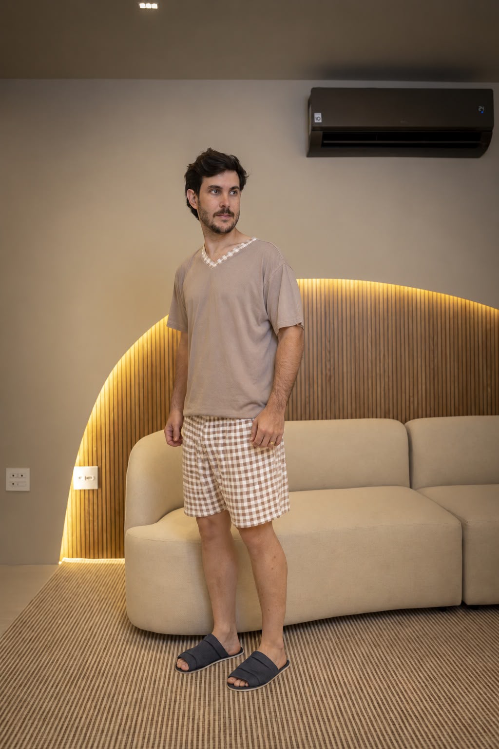 Pijama Manga Curta Com Short- malha suede