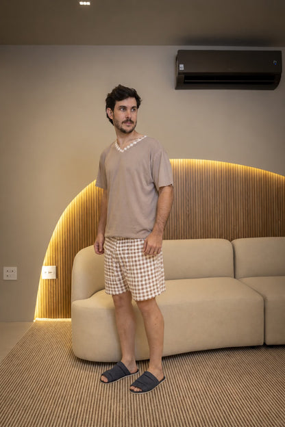 Pijama Manga Curta Com Short- malha suede