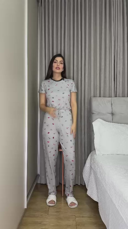 Pijama feminino Manga com Calça - Malha Suede